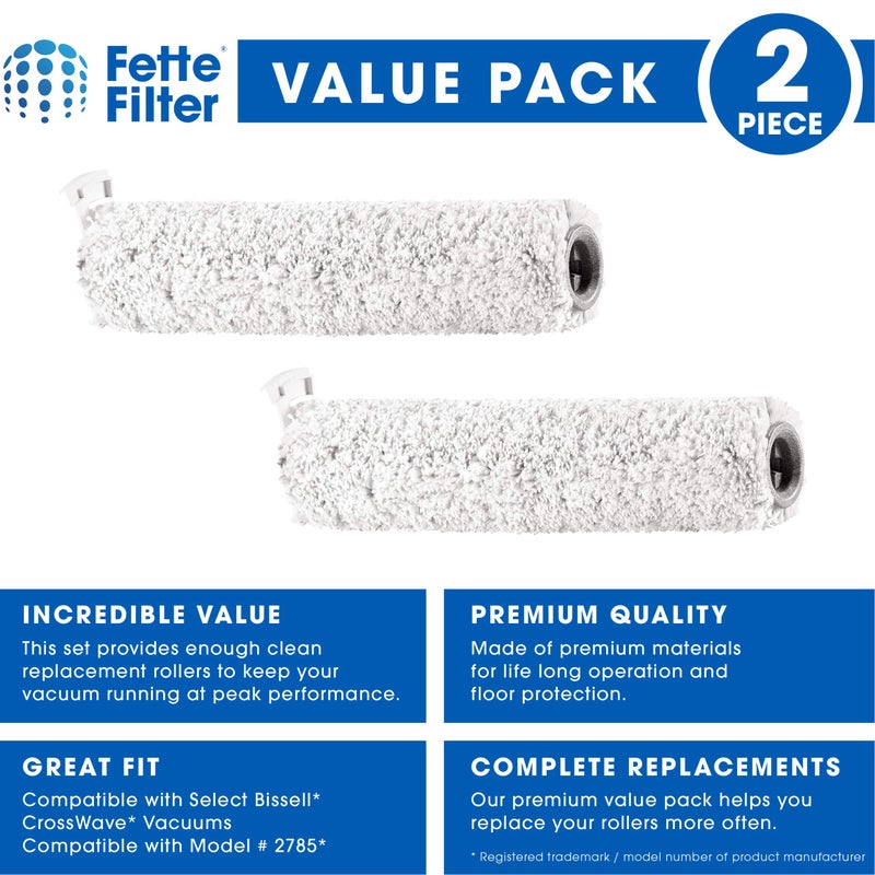 Fette Filter - Wood Floor Brush Roll Compatible with Bissell 2785 for Crosswave Cordless Max Multi-Surface Wet Dry Vac Compare to Part # 1618640 (Pack of 2) - Image 2